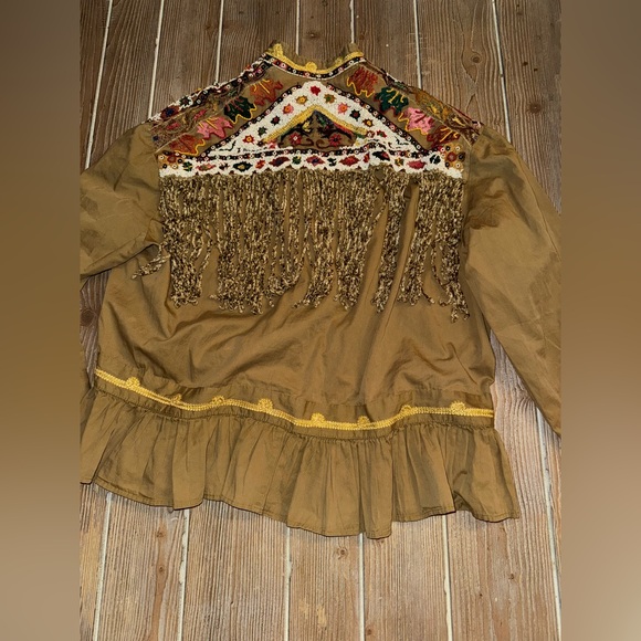 Zara Embroidered Fringe Tan Jacket - Picture 2 of 3